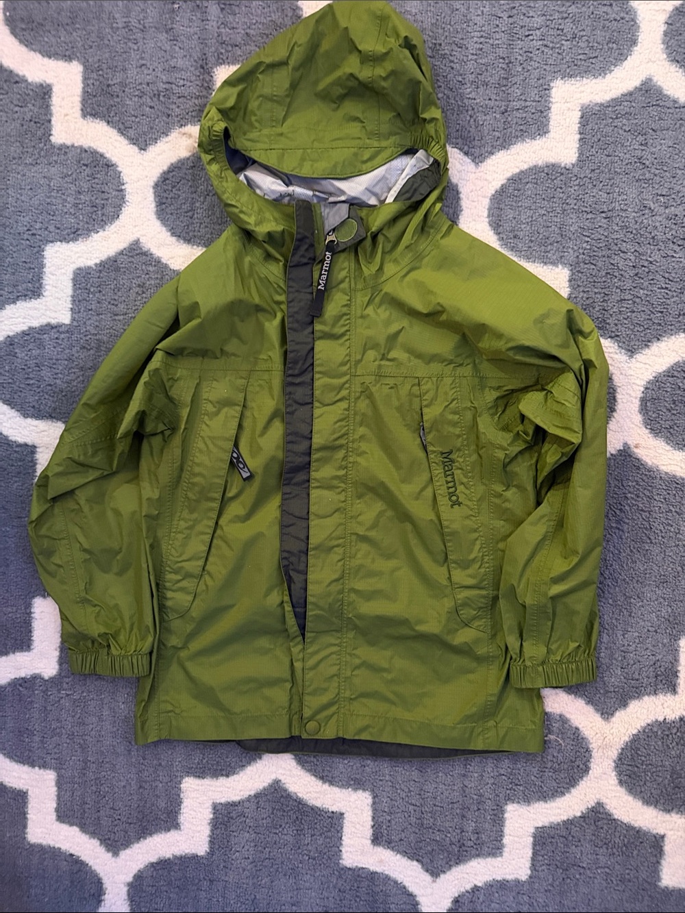 Kids Lightweight Green Hooded Rain Jacket